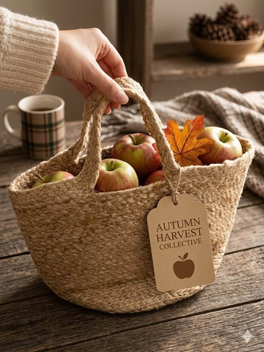Rustic Handwoven Jute Market Basket Boho Storage Tote Planter Cover Farmhouse
